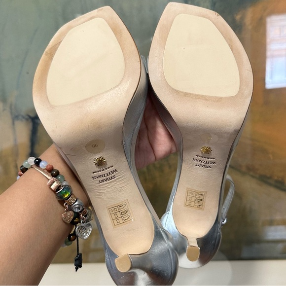🌹STUART WEITZMAN🌹 Ankle Strap Platform Sandal In Silver Size: 9B - Picture 16 of 16